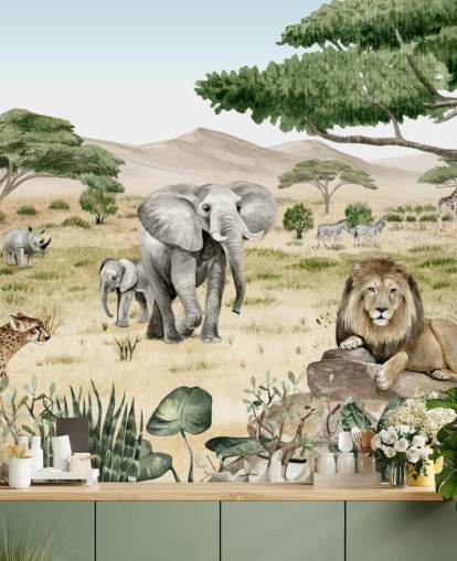 safari animals in a savanna wallpaper
