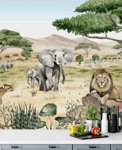 animais de safari em um papel de parede de savana animais de safari em um papel de parede de savana
