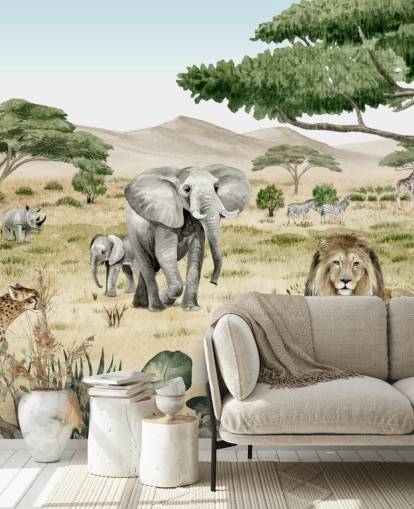 safari animals in a savanna wallpaper