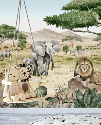 safaridieren in een savannebehang safaridieren in een savannebehang