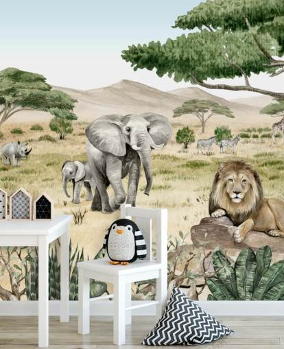 safari dyr i en savanne tapet
