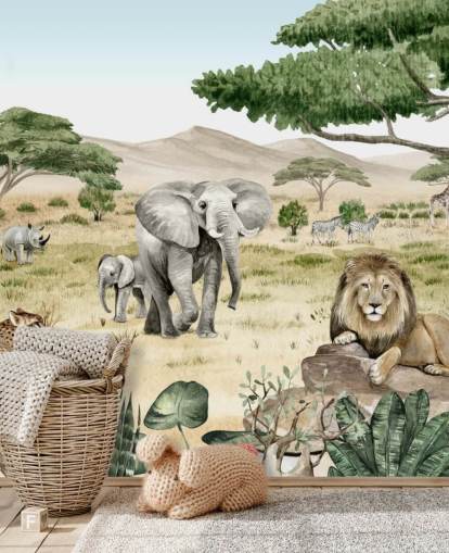 safari animals in a savanna wallpaper