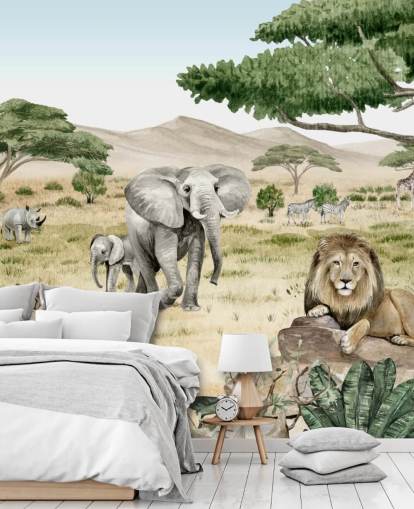 safari animals in a savanna wallpaper