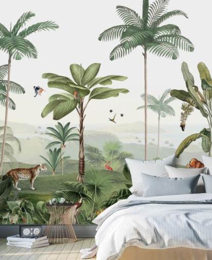 lommerrijke groene jungle met dierenbehang