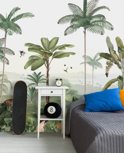 lommerrijke groene jungle met dierenbehang