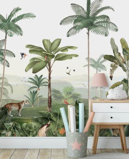 leafy green jungle with animals wallpaper leafy green jungle with animals wallpaper