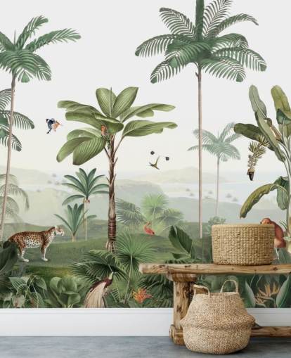 grøn grøn jungle med dyr tapet