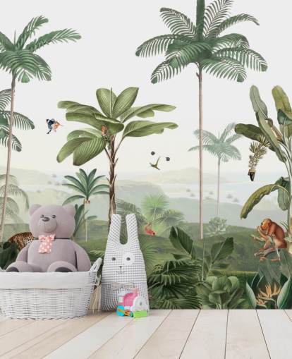 fondo de pantalla de jungla verde frondosa con animales