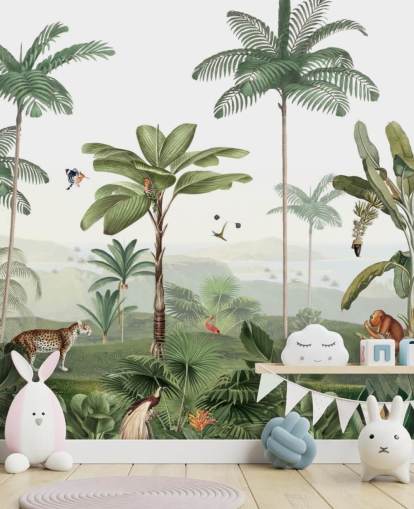 lommerrijke groene jungle met dierenbehang lommerrijke groene jungle met dierenbehang