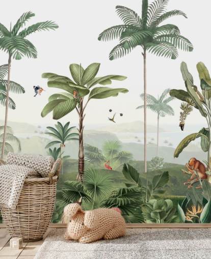 lommerrijke groene jungle met dierenbehang