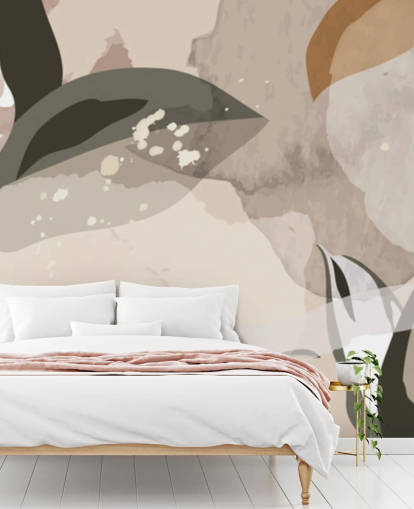 beige och bruna abstrakta blad tapeter