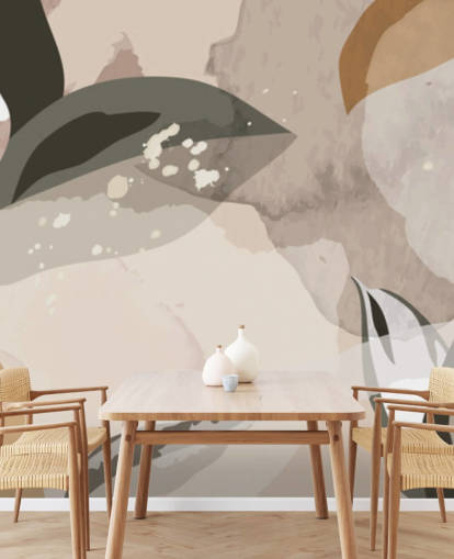 beige en bruin abstracte bladeren behang beige en bruin abstracte bladeren behang