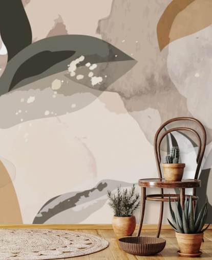 beige och bruna abstrakta blad tapeter