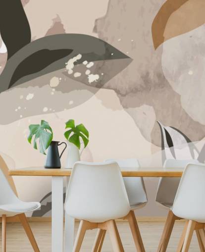 beige och bruna abstrakta blad tapeter