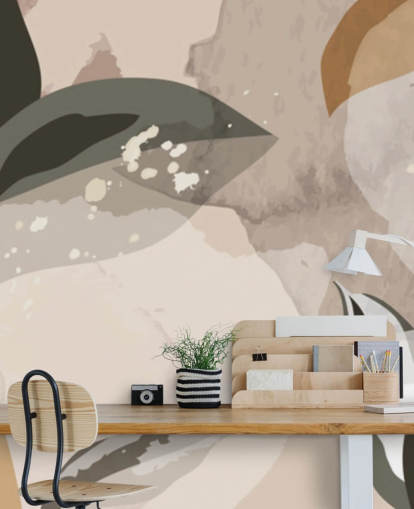 beige and brown abstract leaves wallpaper