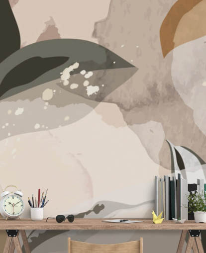 papier peint feuilles abstraites beiges et brunes