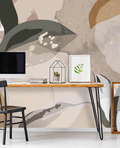 beige and brown abstract leaves wallpaper