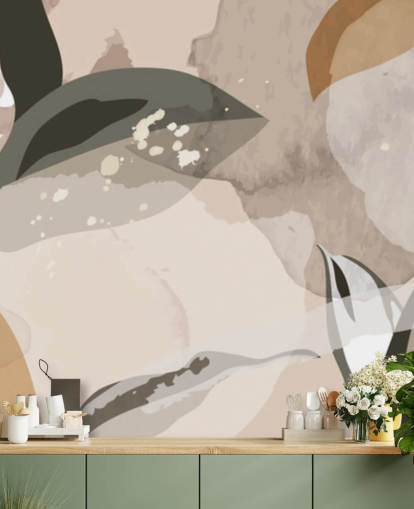 beige och bruna abstrakta blad tapeter beige och bruna abstrakta blad tapeter