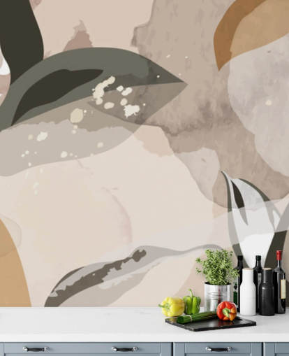 beige och bruna abstrakta blad tapeter