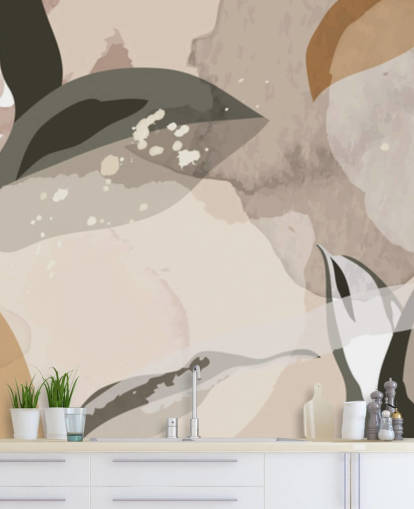 beige och bruna abstrakta blad tapeter