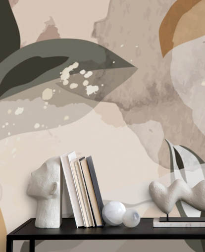 beige en bruin abstracte bladeren behang beige en bruin abstracte bladeren behang