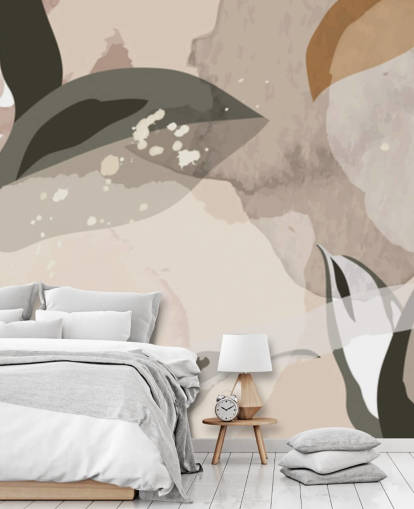 folhas abstratas bege e marrom papel de parede