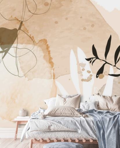 carta da parati botanico beige