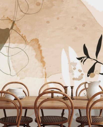 papel pintado botánico beige