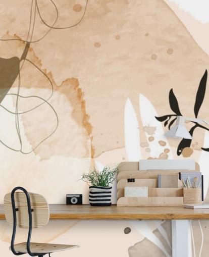 beige botanisch behang