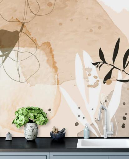 beige botanische Tapete