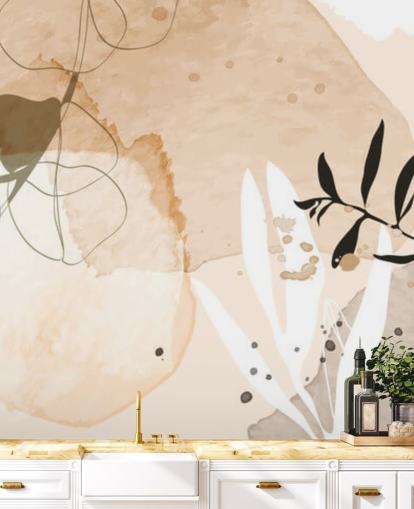 beige botanisch behang