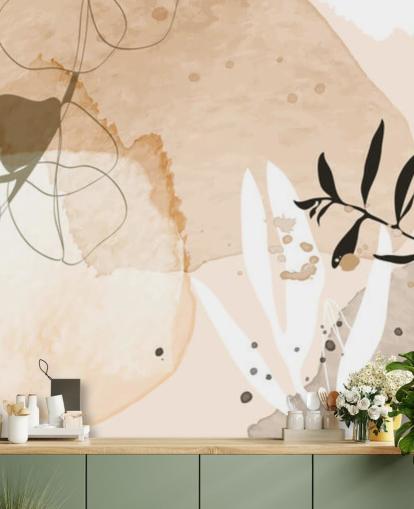 beige botanisk tapet