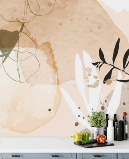 papel pintado botánico beige