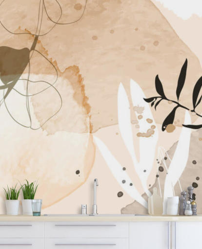 papel pintado botánico beige