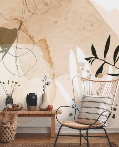 beige botaniska tapet