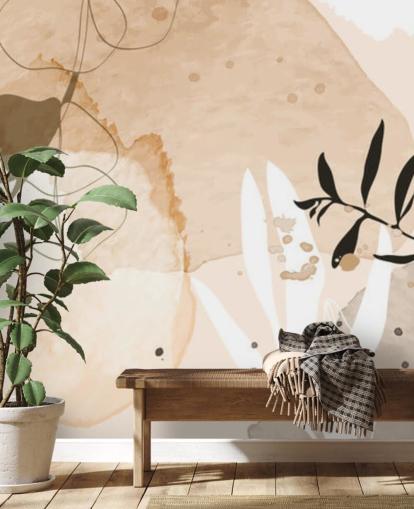 papier peint botanique beige