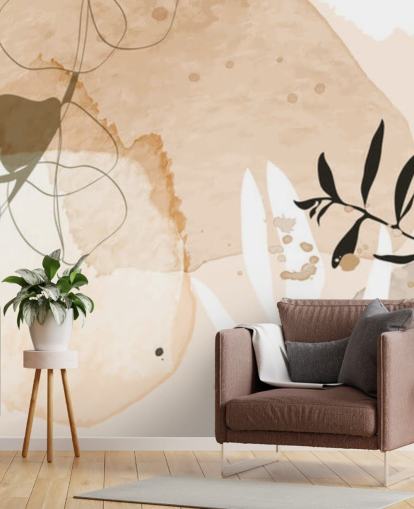 papel pintado botánico beige