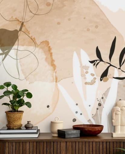 beige botanisch behang