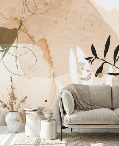 papier peint botanique beige
