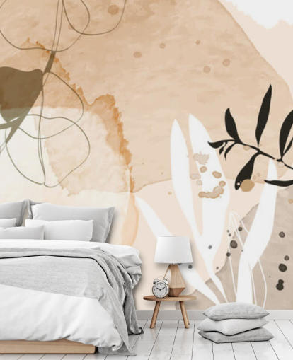 beige kasvitieteellinen tapetti