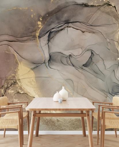 smoky grey and purple and gold marble effect wallpaper