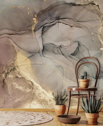smoky grey and purple and gold marble effect wallpaper