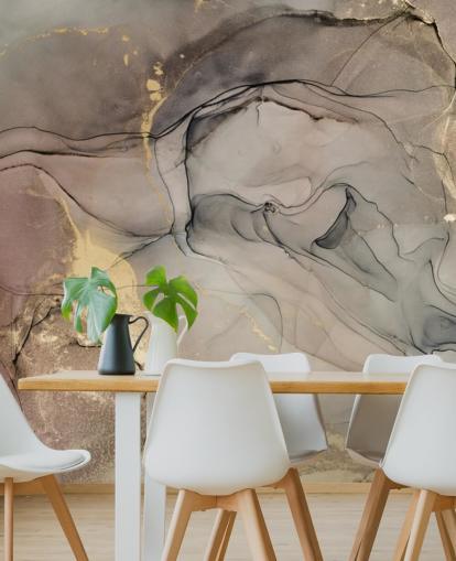 smoky grey and purple and gold marble effect wallpaper