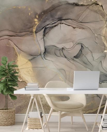 smoky grey and purple and gold marble effect wallpaper