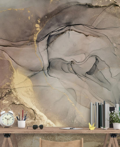 smoky grey and purple and gold marble effect wallpaper