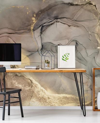 smoky grey and purple and gold marble effect wallpaper