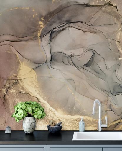 smoky grey and purple and gold marble effect wallpaper