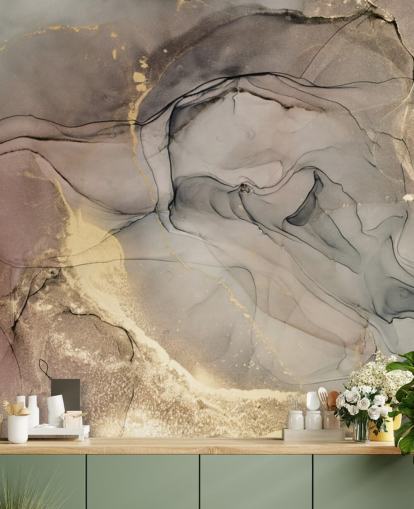 smoky grey and purple and gold marble effect wallpaper