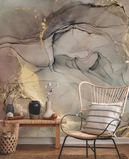 papel pintado efecto mármol gris ahumado y morado y dorado