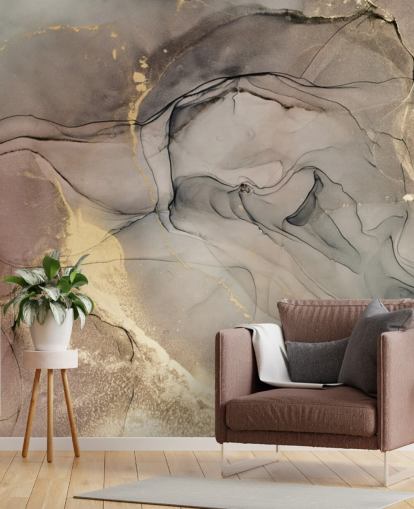 smoky grey and purple and gold marble effect wallpaper